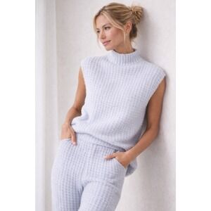 John + Jenn Maisie Vest Waffle Knit Mock Neck Sweater  Sz S Light Blue Soft
